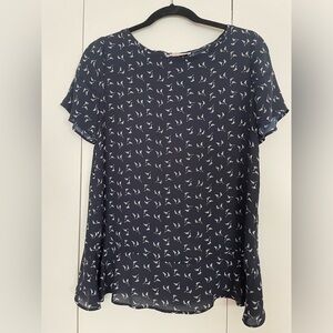 Loft Short Sleeve Blouse with Split Detail in the Back
